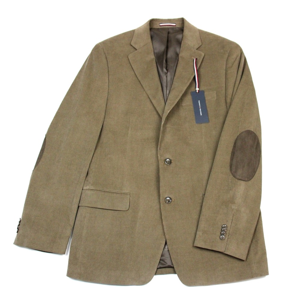 Tommy Hilfiger Sport Coat Mens 40 L Taupe Corduroy Elbow Patch Blazer Jacket